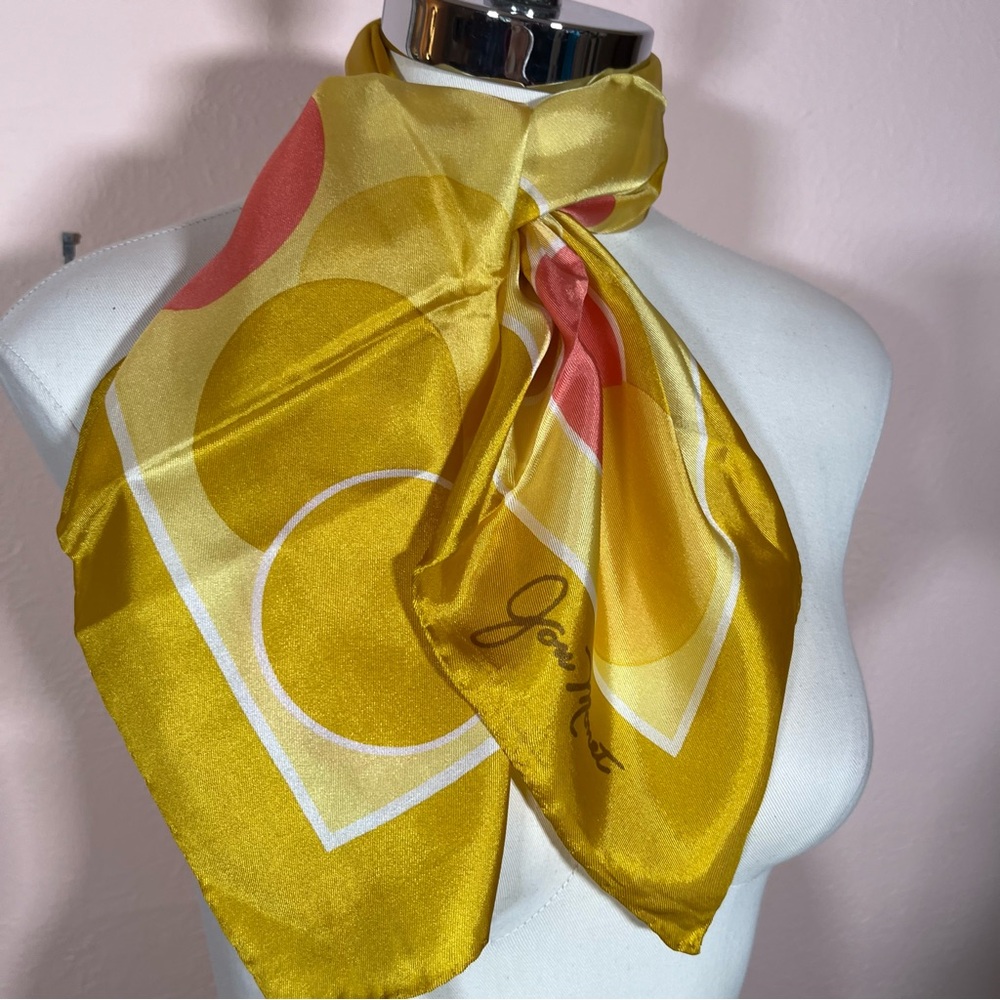 Jon Monet Vintage 1940 art deco polka dot Yellow pink mod Made in Italy Scarf - Picture 14 of 17